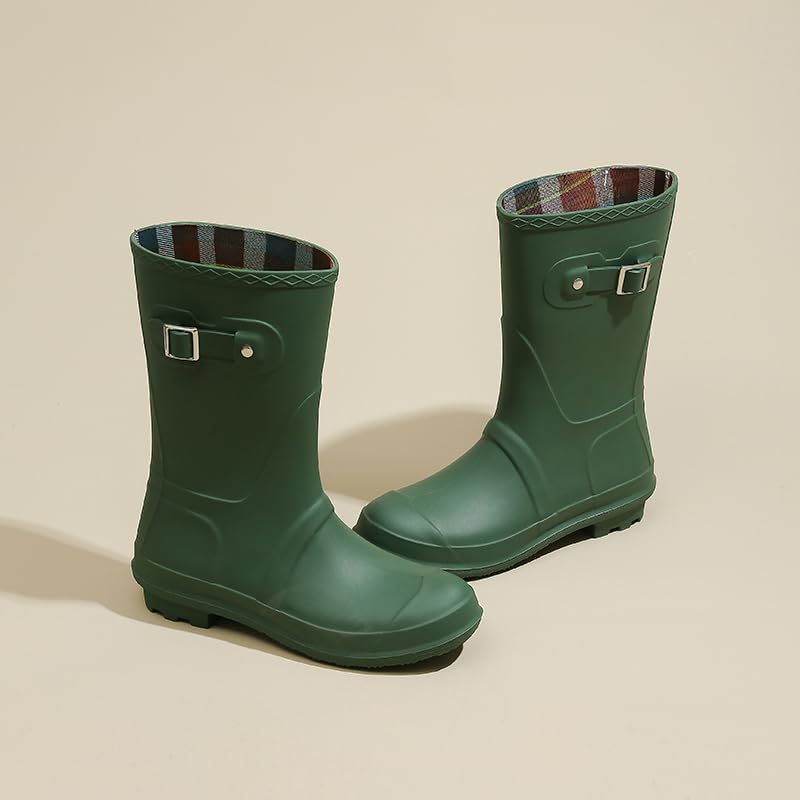 Harssidanzar Womens Mid Calf Rain Boots Waterproof Garden Shoes Rubber Rainboots for Ladies HL224US2