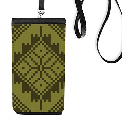 Sac téléphone cuir rhombus motif nordique croix verte et porte-monnaie suspendu noir