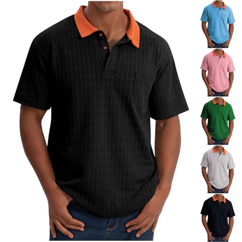 Cambkatl Men's Short Sleeve Lapel Collar Shirts, Color Block Loose Button Up Golf T-Shirt Versatile Casual Business Tops2