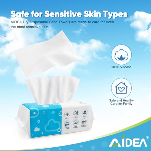 Image of AlDEA Face Towels Disposable-600Ct, Face Towelettes for Sensitive Skin | Clean Facial Wipes for Makeup Removing, Facial Cleansing, Travel, Dry Wipes Face Cloths