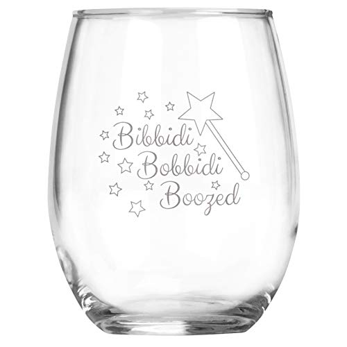 Bibbidi Bobbidi Boozed - 15 oz Stemless Wine Glass - Adult Disney Movie Gifts - Funny Birthday Present - Fairy Godmother - Cinderella Princess Theme