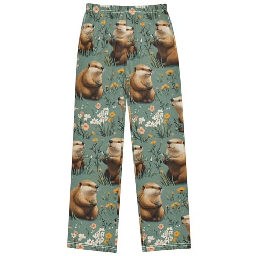 Pigsaly Boys Pajama Bottoms Boys' Pants Yellow Flower Plants Cute Brown Beavers Long Bottoms Jogger Pants S