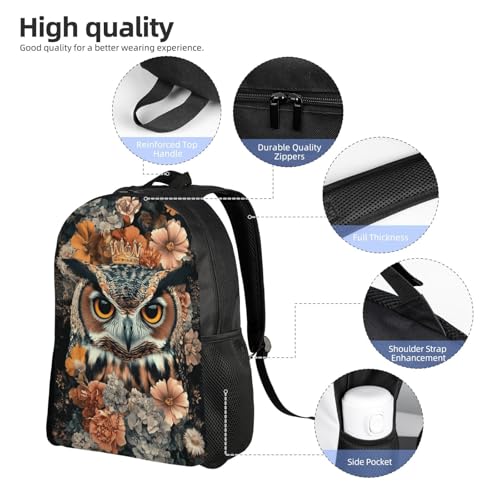 Unisex 16 Inch Backpack Owl Crown Flowers Personalize with Your Design Durable for Daily Commute & Travel Adventures4