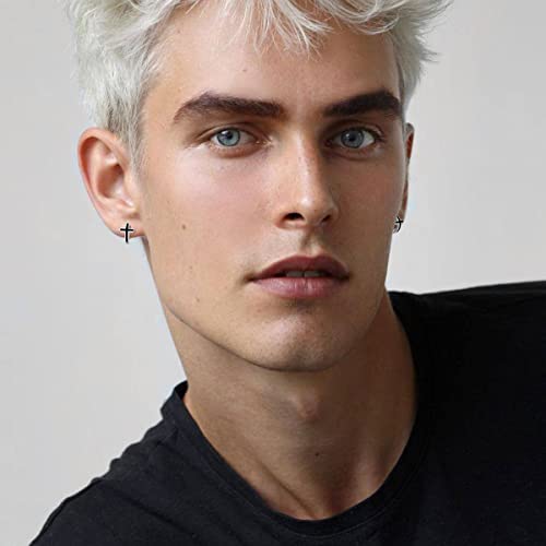 Cross Huggie Earrings Sterling Silver Hypoallergenic Cross Hoop Earrings for Men Women4