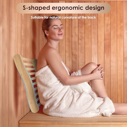 Sauna Backrest Infrared Sauna Accessories, Wooden Slip-Resistant Comfortable S-Shape Design Sauna Chair w Back Support, Ergonomic Sauna Back Rest for Any Barrel or Infrared Sauna, 17.7"x14.3"x2.9" - 3