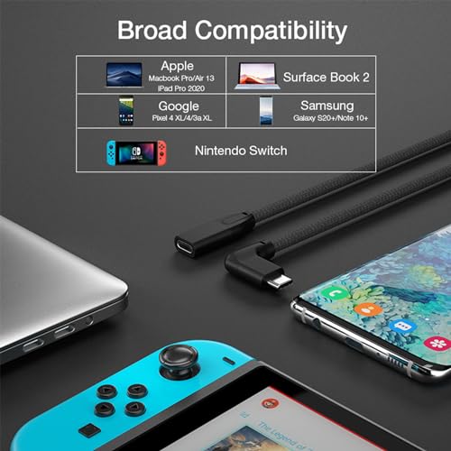 Image of UseBean 90 Degree USB C Extension Cable, Right Angled USB 3.1 Type-C Male to Female Fast Charging Data Sync Extend Cord Compatible with Thunderbolt 3, MacBook Pro,Nintendo Switch, Pixel 3 (0.6ft)