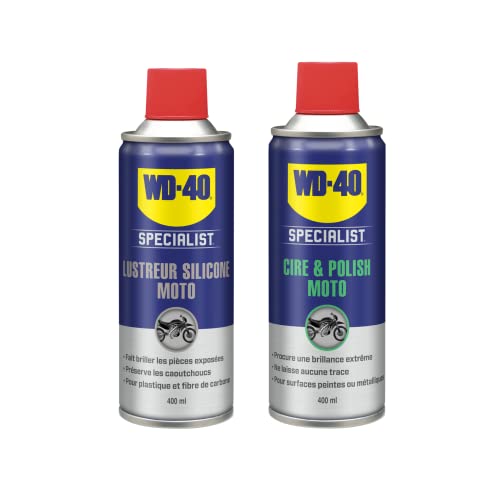 WD-40 Specialist Kit d’embellissement complet pour moto WD-40 Specialist : Lustreur Silicone pour Moto + Cire & Polish pour Moto en aérosols 400ml Claire Cover