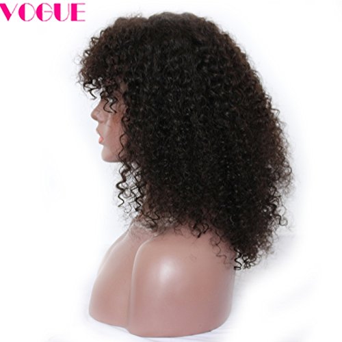 Peruvian Virgin humanhair Curly Lace Front Wigs with Bangs Short Kinky Curly Full Lace Wigs for Black Women (10"LaceFrontWig, Natural Color)