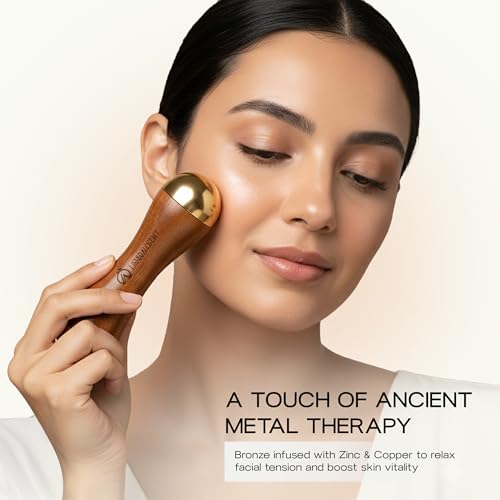 Image of Kansa Wand Ayurvedic Dual Sided Kansa Wand Massager | 100% Bronze & Teakwood handle- Portable Face, Neck, Body & Foot Massager | Promotes Relaxation & Improves Blood Circulation | Face Yoga Wellness Tool