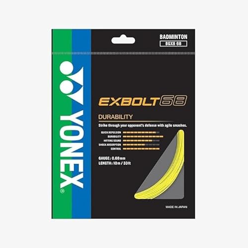 YONEX EXBOLT 68 Badminton String, Gauge 0.68mm Length 10m/33feet, High Power & Durable Choice of Colors (Yellow)
