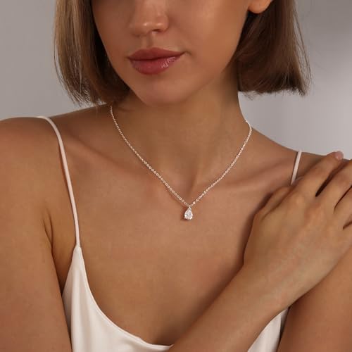 Image of Gold Silver Necklace for Women, Dainty Cubic Zirconia Pendant