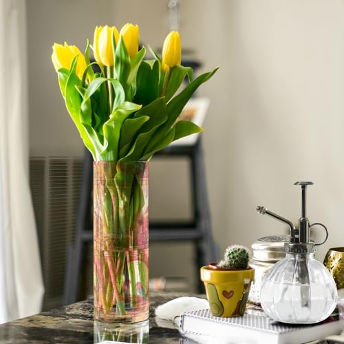 Vase à fleurs plastique rose design dégradé doré hauteur 30cm pour maison - 6