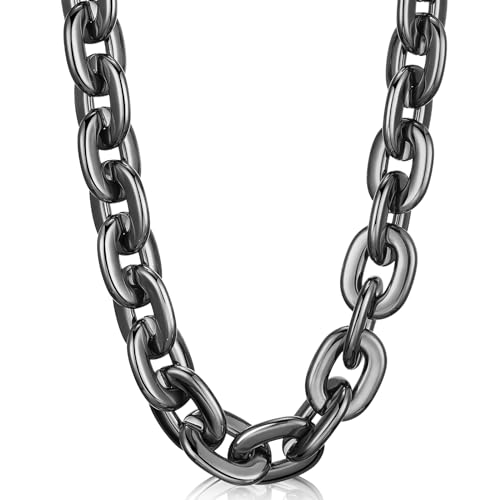 Remuuly Plastic Chain Necklace Chunky Big Fake Necklace Hip Hop Rapper Giant Turnover Chain Costume for Halloween(39 Inches Black)
