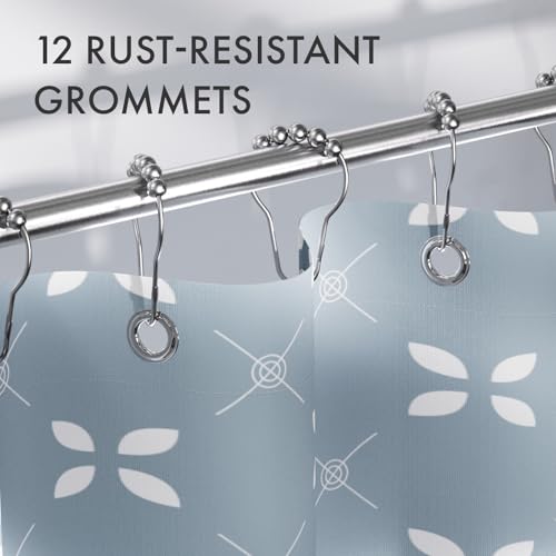 Image of AmazerBath Shower Curtain Blue, Cloth Blue and White Floral Fabric Shower Curtain Sets with 12 Shower Curtain Hooks, Rustic Home Decor Washable Farmhouse Fall Bathroom Shower Curtains, 72x72 Inches