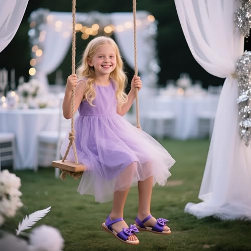 Image of THEE BRON Toddler Girls Sandals Wedding Flower Girl Dress Shoes Open Toe Flats