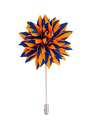 Knighthood Men's Avaron Projekt Handmade Blue Striped Flower Lapel Pin/Brooch Orange