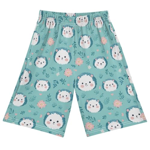 Hedgehog Pattern Pajama Pants Short Sleep Pants Pajama Bottoms Elastic Waist with Pockets 6-14 Years
