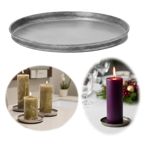 LS-LebenStil Vintage Metall Kerzenteller Rund 16cm Grau Silber...