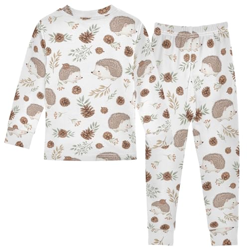 Pajama Sets Long Sleeve Hedgehog Pinecone Leaves Pattern Soft Comfy Sleepwear 2 Piece PJS 3-8T3