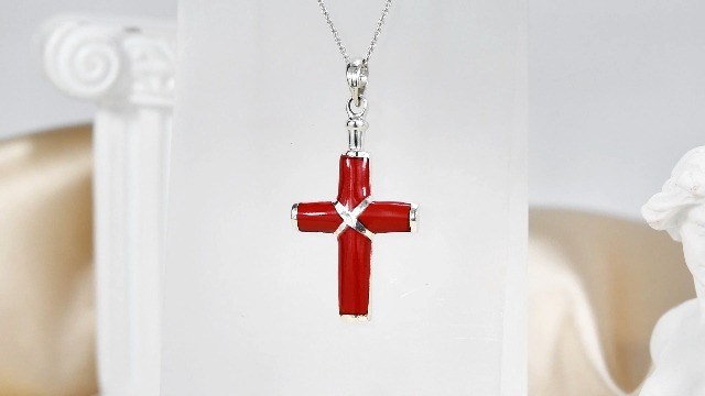 Amazon.com: AeraVida Christian Cross Reconstructed Red Coral Inlay