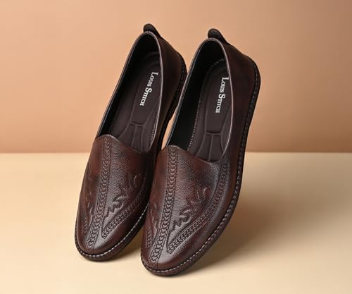 Image of LOUIS STITCH Men's Ethnic Slip On Embroided Mojaris | Stylish Nagra Juti for Men | Lightweight and Comfortable Stylish Embroided Jutis and Mojaris for Kurta Pajama | LSAXNGED