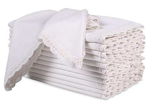 Cloth dinner Napkins With Lace -Flax Cotton -White color,20x20,Wedding Napkins,Cocktails Napkins,Dinner Napkins,Decorative Napkins,Mitered