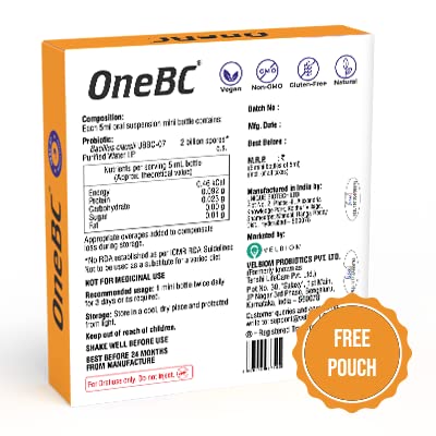 Image of Velbiom One BC Probiotic Supplement To Alleviate Diarrhea Probiotics For Men And Women Oral Probiotics For Good Health Vegan Clinically Proven - 6 x 5ml Mini Bottles + Free pouch