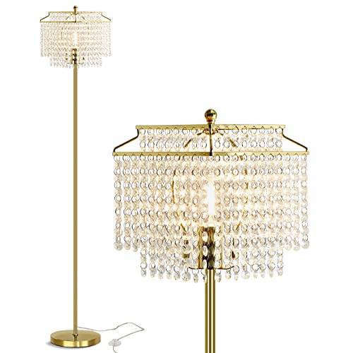 Luvkczc Crystal Floor Lamp Gold, Double-Layer Lampshade, Elegant Standing Lamp with On-Off Foot Switch, Tall Standing Lamps for Living Room, Bedroom, Office, 8W LED Bulb Included Luvkczc Crystal Floor Lamp Gold, Double-Layer Lampshade, Elegant Standing Lamp with On-Off Foot Switch, Tall Standing Lamps for Living Room, Bedroom, Office, 8W LED Bulb Included