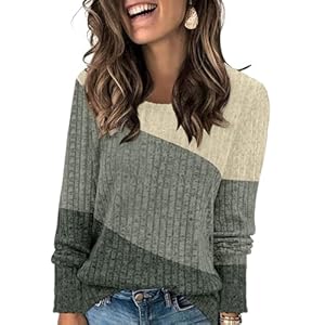 AYIFU Women’s Color Block Crewneck Sweater Lightweight Long Sleeve Casual Tunic