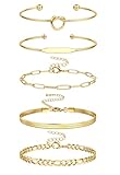 Set di braccialetti in oro regolabili: i braccialetti a cuffia aperti in oro, i braccialetti tennis in oro e i braccialetti con catena a maglie in oro sono regolabili, adatti alla maggior parte dei polsi. I braccialetti sono dotati di chiusure robuste di ottima qualità, non c'è bisogno di preoccuparsi che la catena o le chiusure si rompano facilmente. I braccialetti con catena in oro alla moda per donna non passano mai di moda