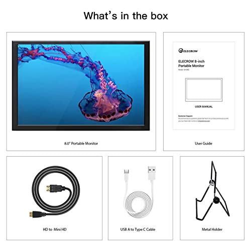 Image of ELECROW 8 inch Portable Monitor, 1280x800 Mini Non-Touch Capacitive Monitor with HD Port Compatible with Raspberry Pi, LCD Display Built-in Dual Speakers VESA Mount for Windows 11 /10 /8 /7, Game Consoles
