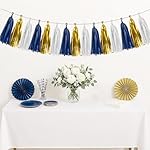 Navy-Blue White Gold Birthday-Party-Decorations - 15Pcs Tissue Paper Tassel Garland Graduation Decoration Baby Shower Bridal Wedding Engagement Bachelorette Hanging Decor HongTongTong - Image 5