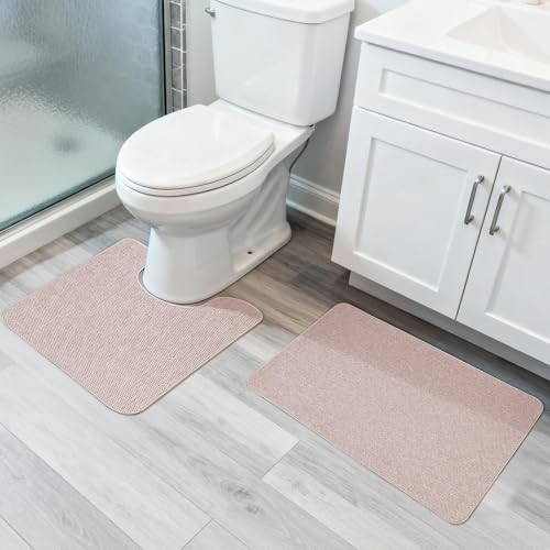 Image of Bosap Bath Mat Set 2 Pieces,Ultra Thin Bathroom Rugs,Rubber Toilet Rugs