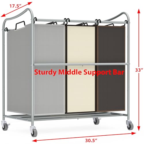 Simple-Houseware-Heavy-Duty-3-Bag-Laundry-Sorter-Rolling-Cart-Assorted-Removable-Bags-and-Lockable-Wheels-for-Laundry-Room-Organization