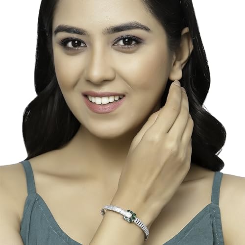 Image of ZENEME Rhodium-Plated Square Shaped American Diamond Studded Kada Bracelet For Girls and Women