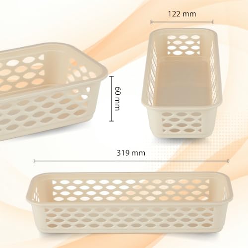 Image of RATAN PLASTICWARE Diana Tray Rectangular-Narrow (Pack of 6) Plastic| 31.9 Cm X 12.2 CmX 6.1 Cm | Storage for Desk Basket /Organizers for Stationery, Jewellery, Tools,Kitchen, Office- Beige