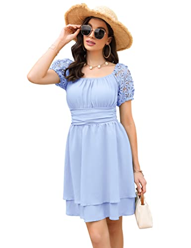 KOJOOIN Damen Elegant Tunika Kleid Boho Kleid mit eckigem Ausschnitt...