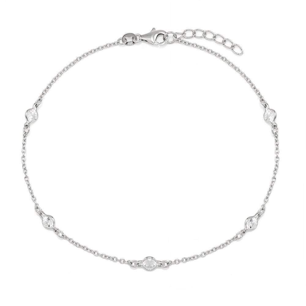 Women's Sparkling CZ Studded Chain Anklet - Ankle Bracelet