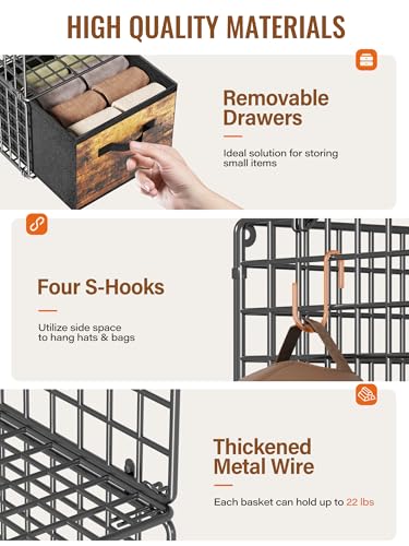 Closet Hanging Organizer with Drawers, 6 Tier Metal Closet Organizers and Storage with 4 Hanging Hooks 4 S-Hooks for Wardrobe Laundry Room, Wire Storage Shelf for Clothes Sweaters Pants (Black) - Image 4