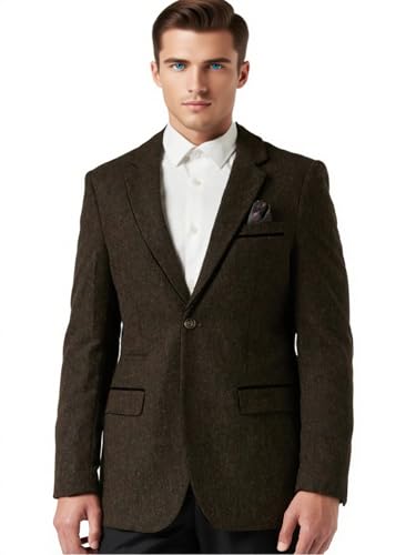 VENNYNG Men's Retro Tweed Blazer Sport Coat Autumn Casual Smart Office Suit Jacket Single-Breasted with Elbow Patches3
