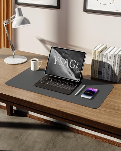 Image of YSAGi Leather Desk Mat, Large Mouse Mat, Non-Slip Desk Pad, Waterproof PU Leather Table Protector Writing Pad for Office and Home (60 x 35 cm, Dark Grey)
