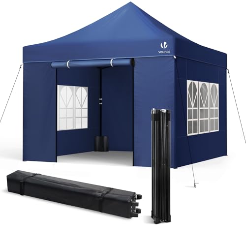 VOUNOT® Pavillon 3x3m Wasserdicht Stabil Winterfest, Pop Up Faltpavillon mit 4 Seitenteilen und 4 Sandsäcke, Party Pavillon Faltbar Gartenzelt Partyzelt, Blau