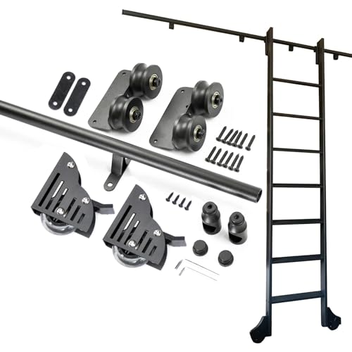 Rolling Sliding Library Ladder Hardware Kit, Round Tube Mobile Rails Ladder Tracks with Floor Roller Wheels, Home Office Steel Rail Ladder Full Set, Warehouse Roller System (No Ladder) (Size : 1m)