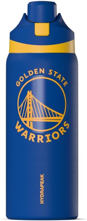 Hydrapeak x NBA Officially Licensed Golden State Warriors Oasis 32 oz Water Bottle with Chug Lid Push Button, Stainless Steel Water Bottle No Straw, 32 oz Insulated Water Bottle