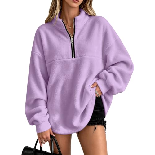 Purple Quarter Zips Women Fleece Pullover Oversized Half Zip Sweatshirt - image 1