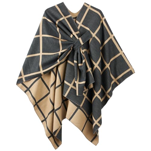 Image of Women's Shawl Wrap Poncho Ruana Cape Cardigan Sweater Open Front for Fall Winter Spring