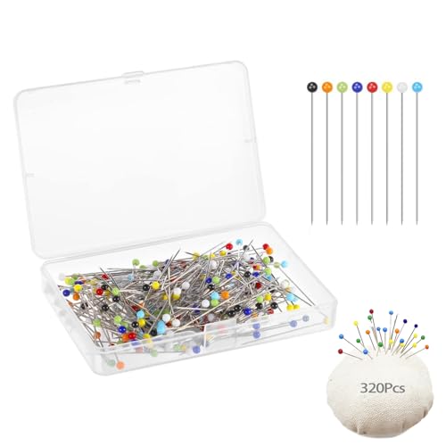 Eupneicu Alfileres De Costura [ 320 Unidades ], 38 Mm Alfileres Coloridos, Pasadores De Cabeza Redonda De Vidrio para Decoración De Manualidades Y Proyectos De Costura [ Colorido ]