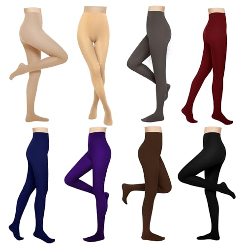 Image of 8 Pairs Solid Color Opaque Tights Set 8 Colorful Women's 80 Denier High Waist Footed Colored Pantyhose Legging Stocking