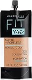 Maybelline New York Fit Me Matte + Poreless Liquid Foundation, Pouch Format, 335 Classic Tan, 1.3 Ounce