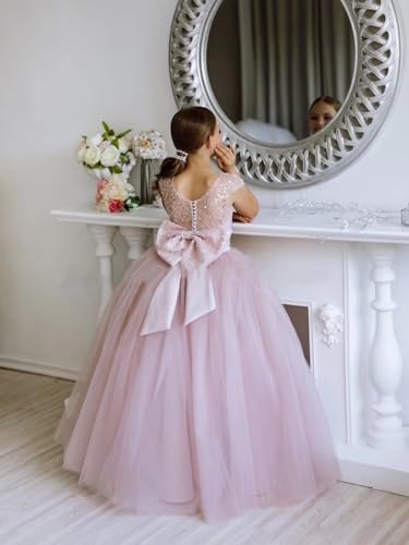 Flower Girls Dress for Wedding Tulle Floor-Length First Communion Dresses Glitter Sequins Pageant Ball Gown with Bow2